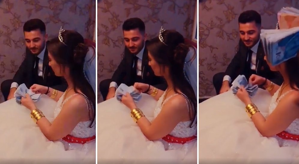 Düğünde Takılan Paraları, Para Sayma Makinesi Gibi Sayan Gelin