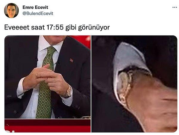 Bir diğer iddia ise Erdoğan'ın kol saatinin 17.55'i göstermesiydi.