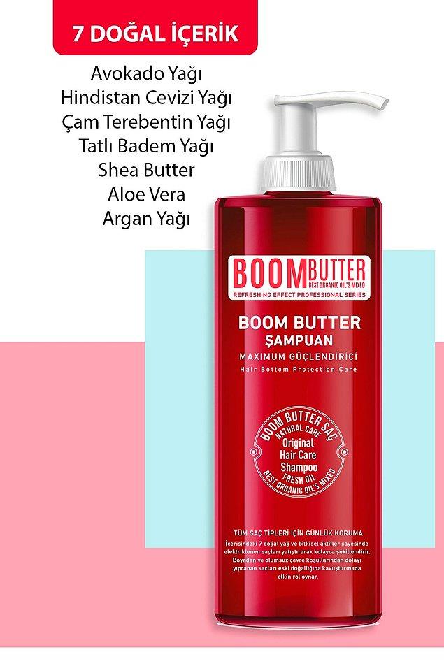 4. Boom Butter komple bakım saç şampuanı boyalı ve yıpranmış saçlar için üretilmiş.