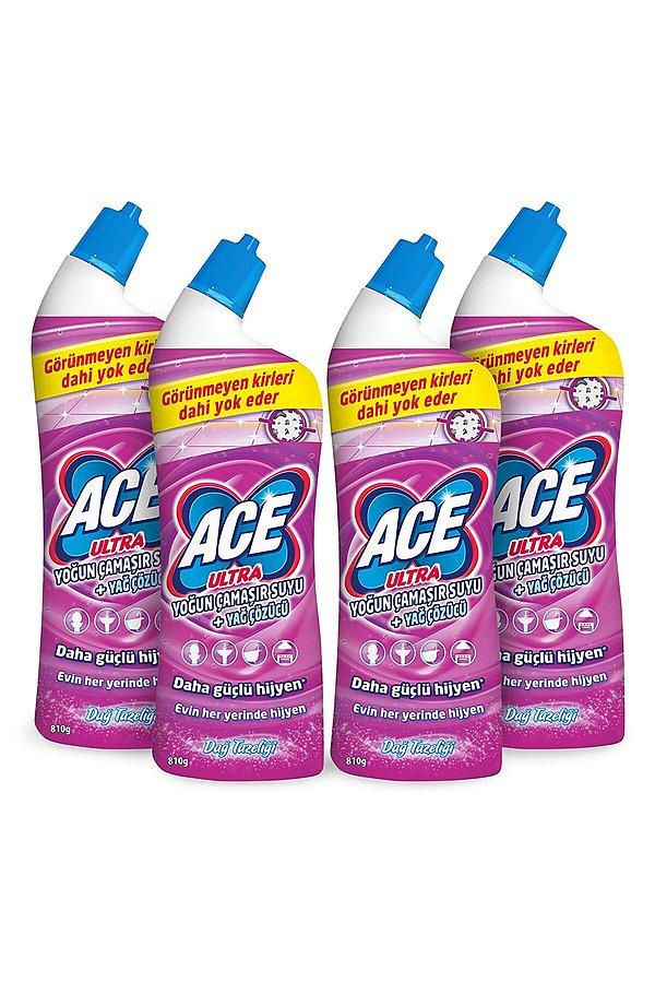 8. Ace Ultra Power ile evin her yerinde hijyen sağlayın. Hem yoğun kıvamlı çamaşır suyu hem de yağ sökücü. Her derde deva şahane bir ürün.