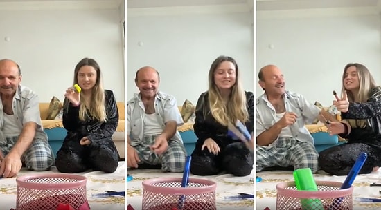 Ortaya İddia Koyup Kutuya Kalem Sokmaya Çalışan Baba-Kızın Müthiş Eğlenceli Anları