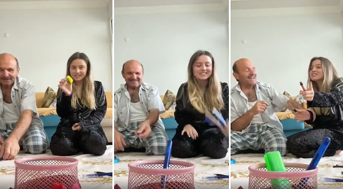 Ortaya İddia Koyup Kutuya Kalem Sokmaya Çalışan Baba-Kızın Müthiş Eğlenceli Anları
