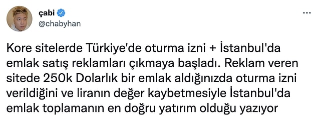 Şimdi de fenomen Çabi, vatandaşlık pazarlamasının Kore'ye sıçradığını paylaştı.