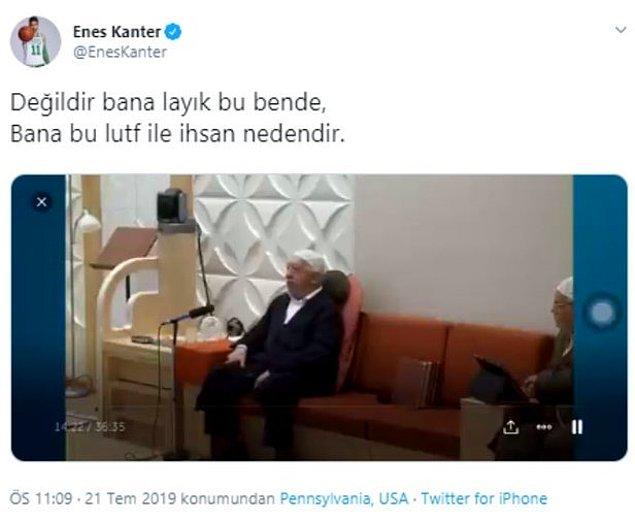 Hatırlarsanız 2019 yılında FETÖ’nün elebaşı Gülen, Kanter’e içtiği çayın artığını göndermişti. Ünlü basketbolcunun yanıtı ise şu şekilde olmuştu.👇