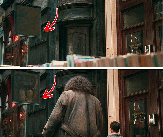 19. 'Çatlak Kazan' mekanının tabelası Harry ve Hagrid yaklaşana kadar siyahtı çünkü mugglelardan gizli tutuluyordu.