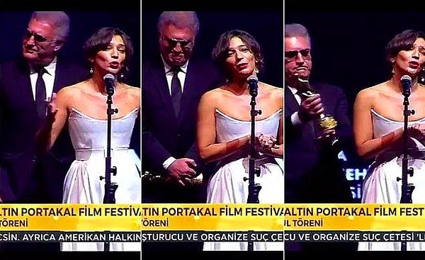 Geçtiğimiz haftalarda 58. Altın Portakal Film Festivali’nde Ulusal Uzun Metraj Film Yarışması’nda En İyi Kadın Oyuncu Ödülü’nü kazanan Nihal Yalçın ve oyuncu Tamer Karadağlı arasında yaşanan gerilimli diyalog geceye damgasını vurmuştu.