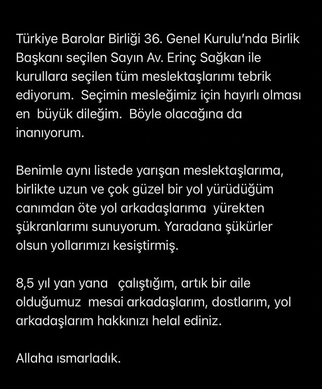 Seçimi kaybeden Feyzioğlu da kısa bir süre sonra açıklama yaptı. Sosyal medya hesabından açıklamada bulunan Feyzioğlu, şu ifadeleri kullandı: