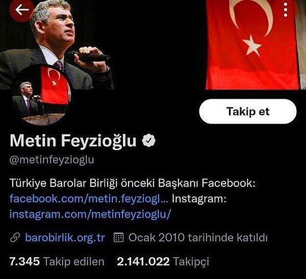 7. Türkiye Barolar Birliği’nin (TBB) 36. Olağan Genel Kurulu’nda başkanlık seçimini kaybeden Metin Feyzioğlu açıklama yaptıktan sonra Twitter profilini değiştirdi. Feyzioğlu'nun kullandığı ifade kullanıcılarının dikkatini çekti.
