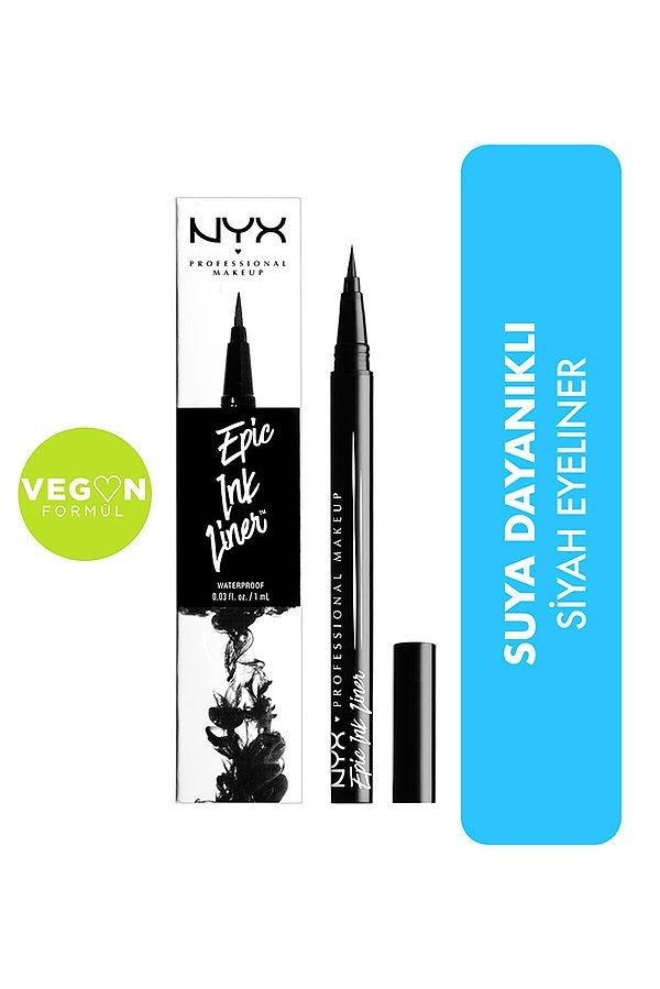 3. Vegan formülü ile çok sevilen suya dayanıklı ve simsiyah bir eyeliner o! Karşınızda Nyx Epic Ink Liner