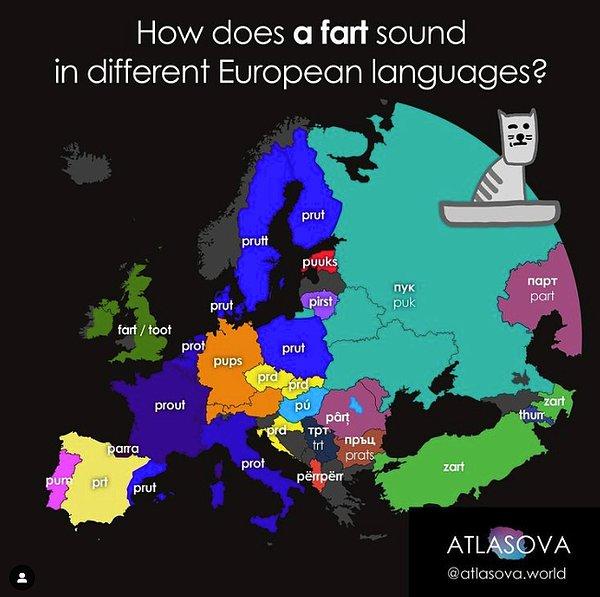 2. Farklı Avrupa dillerindeki osuruk sesi kulağa nasıl gelir?
