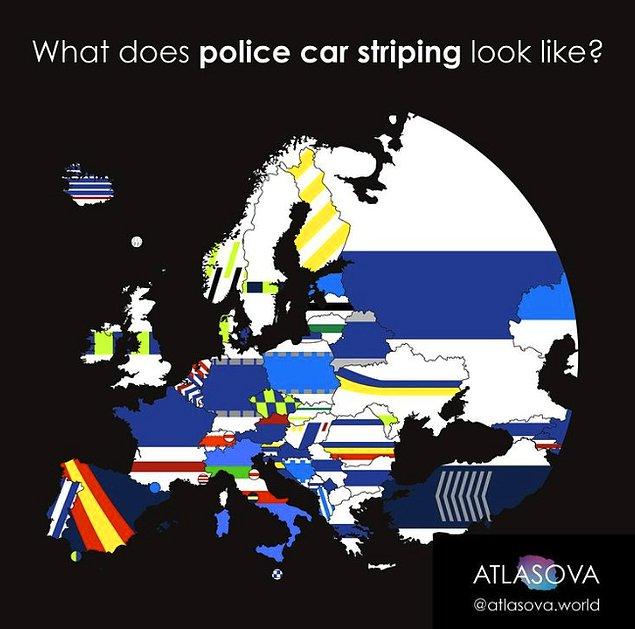 9. Ülkelerdeki polis araçlarının desenleri:
