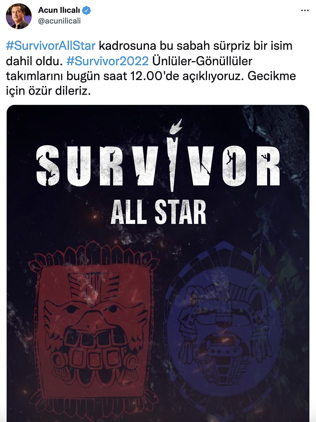 Bugün sürpriz bir ismin daha kadroya dahil olacağını Acun Ilıcalı Twitter'dan duyurdu ve heyecanlı bekleyiş başladı...