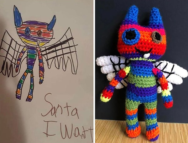 3. Сын нарисовал то, что хочет от Деда мороза на Новый год, и мама воплотила его желание в реальность