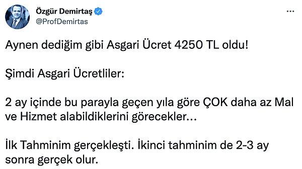 Asgari ücretin 4.250 TL'ye çıkarılmasının ardından da Demirtaş açıklama yaptı ve asgari ücretlinin 2 ay içinde bu parayla geçen yıla göre çok daha az mal ve hizmet alabileceğini söyledi.