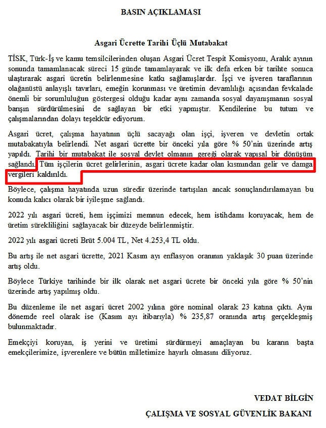 Bakan Bilgin muaf olduğunu açıklamıştı