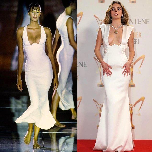 11. Tuvana Büyükçınar tasarımı elbise de Versace'nin 1993 tarihli bir tasarımına çok benzetildi.