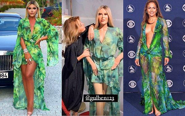 21. Selin Ciğerci'nin balmumu heykeline giydirdiği yeşil elbisesi, tüm zamanların en popüler elbiselerinden Jennifer Lopez'in yeşil elbisesinin benzeriydi.