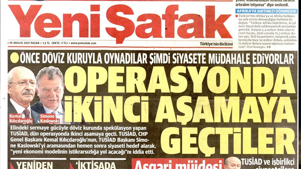 Yeni Şafak, Hükümete Çağrı Yapan TÜSİAD'ı Hedef Aldı