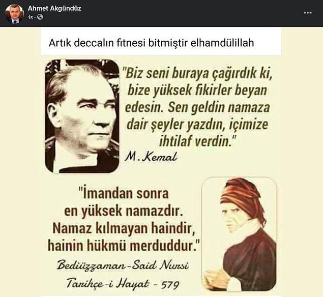 Geçtiğimiz yıl da Mustafa Kemal Atatürk’e "deccal" diyerek skandal bir paylaşımda bulunmuştu.