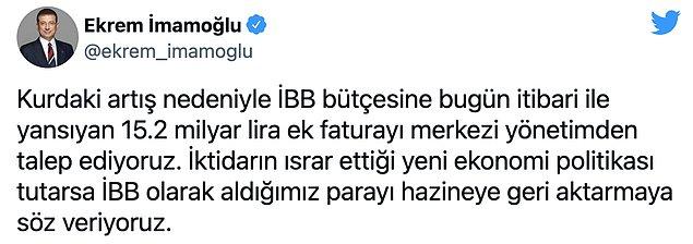 İmamoğlu Twitter hesabından yaptığı açıklamada şunları ifade etti: