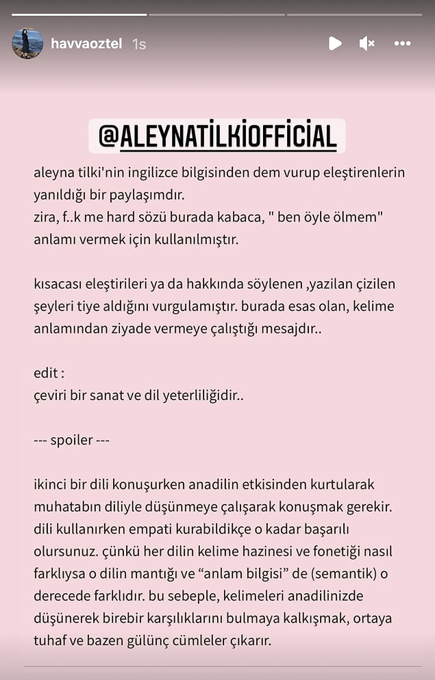 'Fuck me hard'ın ne anlama geldiğini şöyle paylaşan Aleyna Tilki'nin annesi Havva Öztel,