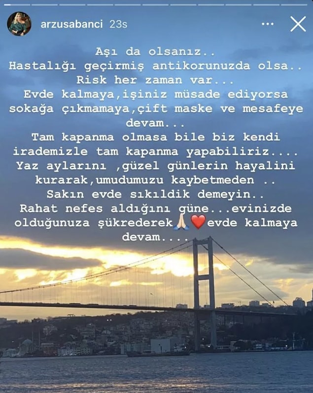 15. Arzu Sabancı'nın Boğaz manzaralı yalısından yaptığı "Evde kal" çağrısı ve bize çok uzak olan hayat standartları