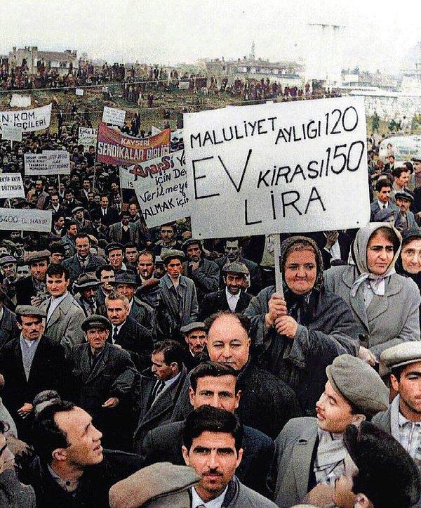 15. Cumhuriyet tarihinin ilk işçi mitingi, İstanbul, 1961.