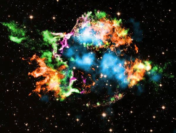 NASA'nın Hubble Uzay Teleskobu tarafından çekilen Kraliçe takımyıldızındaki Cassiopeia A isimli süpernova kalıntısının görseli