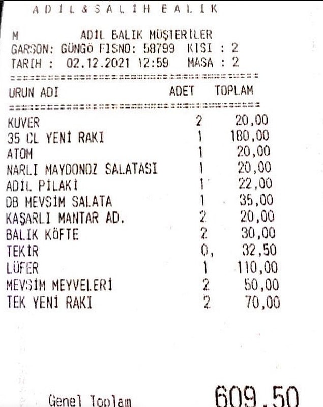 Mezelerin 20 lira olduğu bu mekan Tuzla'da.