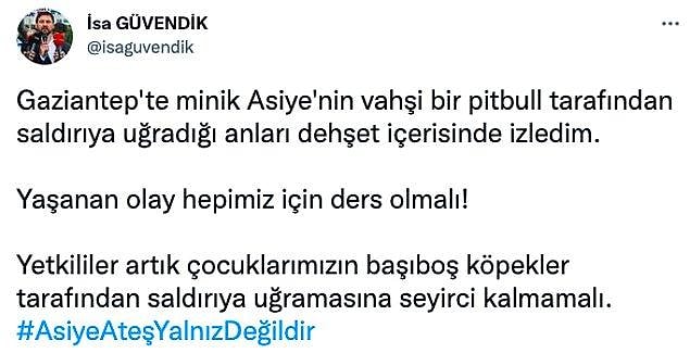 Olayın ardından sosyal medyada ise tepkiler yükselmişti. Birçok insan pitbull cinsi köpeklerin sokakta gezdirilmemesi gerektiğini söylemiş, bazıları da köpeğin sahibini suçlamıştı.