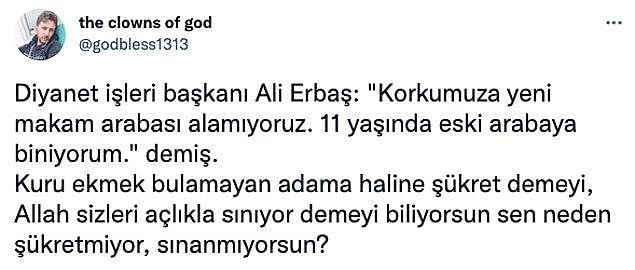 8. Diyanet İşleri Bakanı Ali Erbaş, tepkilerden korktukları için halen eski başkan Mehmet Görmez'in makam aracını kullandıklarını belirterek, 'Korkumuzdan yeni araba alamıyoruz' dedi. Diyanet'in gündemden düşmeyen makam aracı tartışmaları Başkan Erbaş'ın açıklamalarıyla yeniden alevlendi.