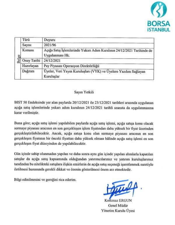 Borsa İstanbul açıklaması
