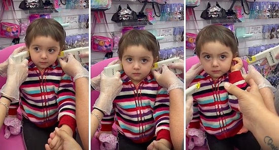 Aynı Anda 2 Kulağı Birden Delinen Ufaklığın O Anlarını İzlerken Sizin Canınız Acıyacak