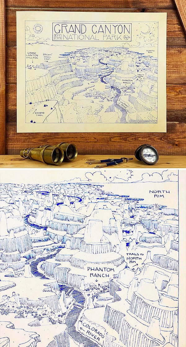 3. Карта Большого каньона, нарисована чернилами