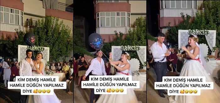 Düğün ve Cinsiyet Öğrenme Partisi Bir Arada: Düğününde Balon Patlatan Gelin, Bebeğinin Cinsiyetini Öğrendi