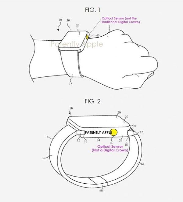 ABD Patent ve Ticari Marka Ofisi tarafından bu hafta onaylanan patent, Apple Watch’ta bulunan Digital Crown’un kullanıcı hareketlerini algılayabilen optik sensör ile değişeceğini belgeliyor.