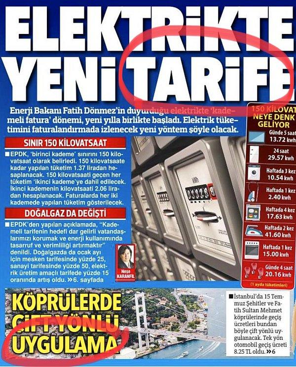 Zam haberleri sosyal medya ve basında geniş yer bulurken, bugünkü manşetinde Hürriyet'in zam haberini "yeni tarife" olarak duyurması tepkiyle karşılandı.