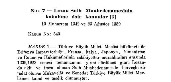 Lozan Anlaşması'nın tam metni Türk Tarih Kurumu sitesinde bulunmaktadır.