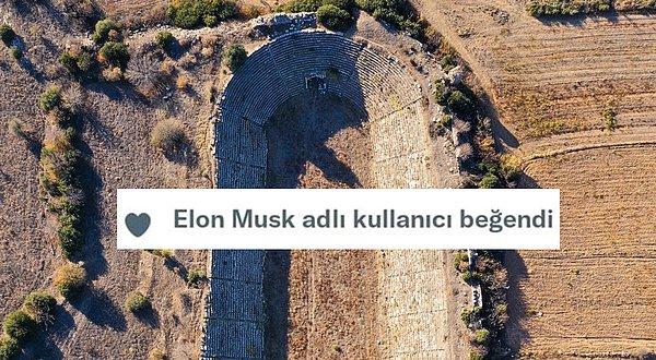 10. Tesla ve SpaceX'in kurucusu Elon Musk, Twitter'da bir kullanıcının paylaştığı, Karacasu'da yer alan ve UNESCO Dünya Mirası Listesi'ndeki Afrodisias Antik Kenti'nin fotoğrafını beğendi.