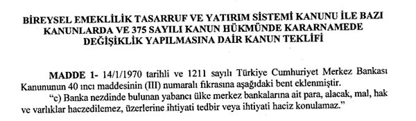 Merkez Bankası yasa teklifinde dikkat çeken madde