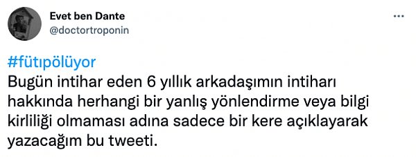 Dün akşam ise Enes'in 6 yıllık arkadaşı intiharı hakkında bazı bilgiler içeren bir Twitter flood'ı hazırladı;