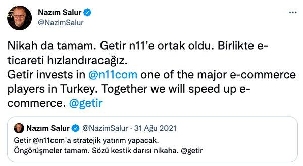 Getir'in kurucusu Nazım Salur, "Birlikte e-ticareti hızlandıracağız" dedi.