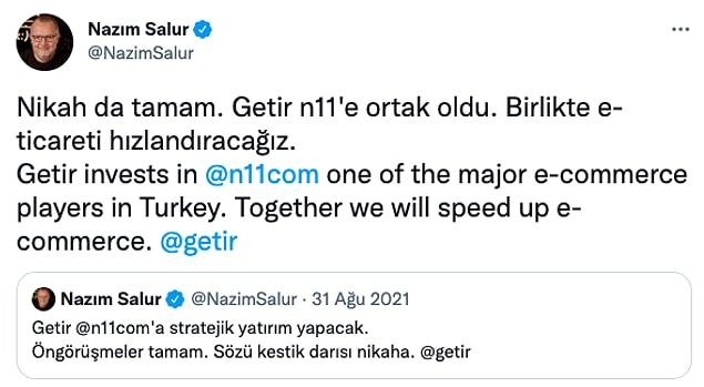 Getir'in kurucusu Nazım Salur, "Birlikte e-ticareti hızlandıracağız" dedi.