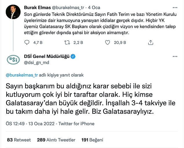 ''Sayın Başkanım bu aldığınız karar sebebiyle sizi kutluyorum çok iyi bir taraftar olarak. Hiç kimse Galatasaray'dan büyük değildir. İnşallah 3-4 takviye ile bu takım daha iyi hale gelir. Biz Galatasaraylıyız.''