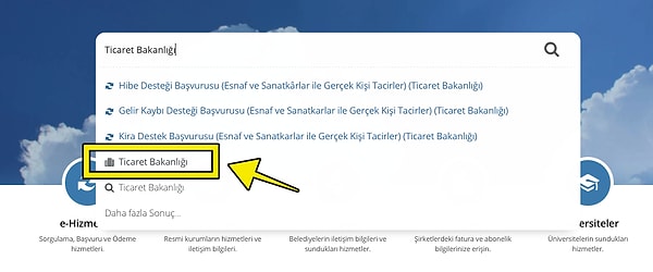 Yukarıdaki arama butonuna ‘Ticaret Bakanlığı’ yazıyoruz ve görseldeki yere tıklıyoruz.