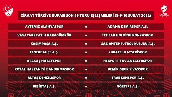Ziraat Türkiye Kupası Son 16 Eşleşmeleri
