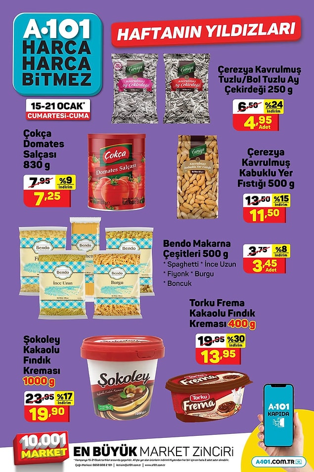 Bendo Makarna Çeşitleri 500 g 3,45 TL.