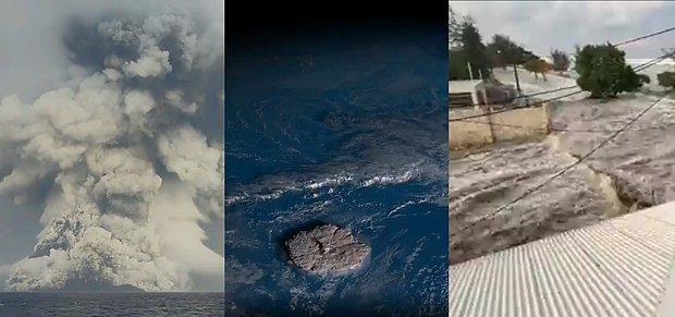 Tonga Krallığı'nda Yanardağ Patladı, Sonrasında Tsunami Ülkeyi Sular Altına Aldı! O Anlar Uzaydan Görüntülendi