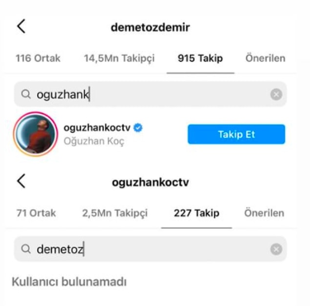 6. Oğuzhan Koç, Demet Özdemir'i takipten çıkardı.