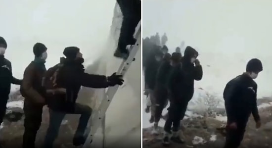 Van-İran Sınırında Afgan Göçmenlerin Beton Duvarı Merdiven Dayayarak Geçtikleri İddia Edildi